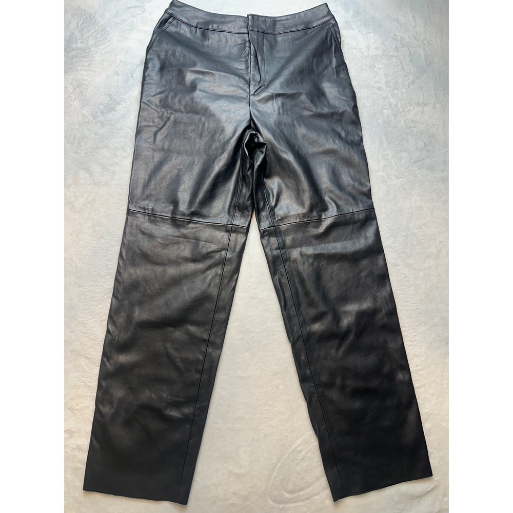 Lulus Black Vegan Leather Straight Leg Pants High Rise Womens Size Large - 197
